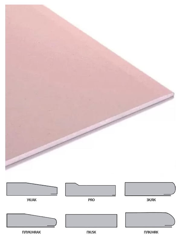 Гіпсокартон вогнестійкий (тип DF) товщ. 12.5 мм, розмір 1200x2600 мм, крайка KS (повна/пряма)